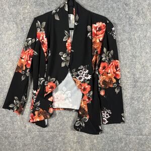 MOA Womens Casual Floral Open Front Long Sleeve Blazer Jacket Size 3X Black/Red